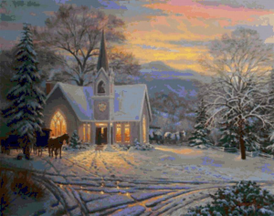 №79808 - рождество, снег, зима, живопись, пейзаж - предпросмотр