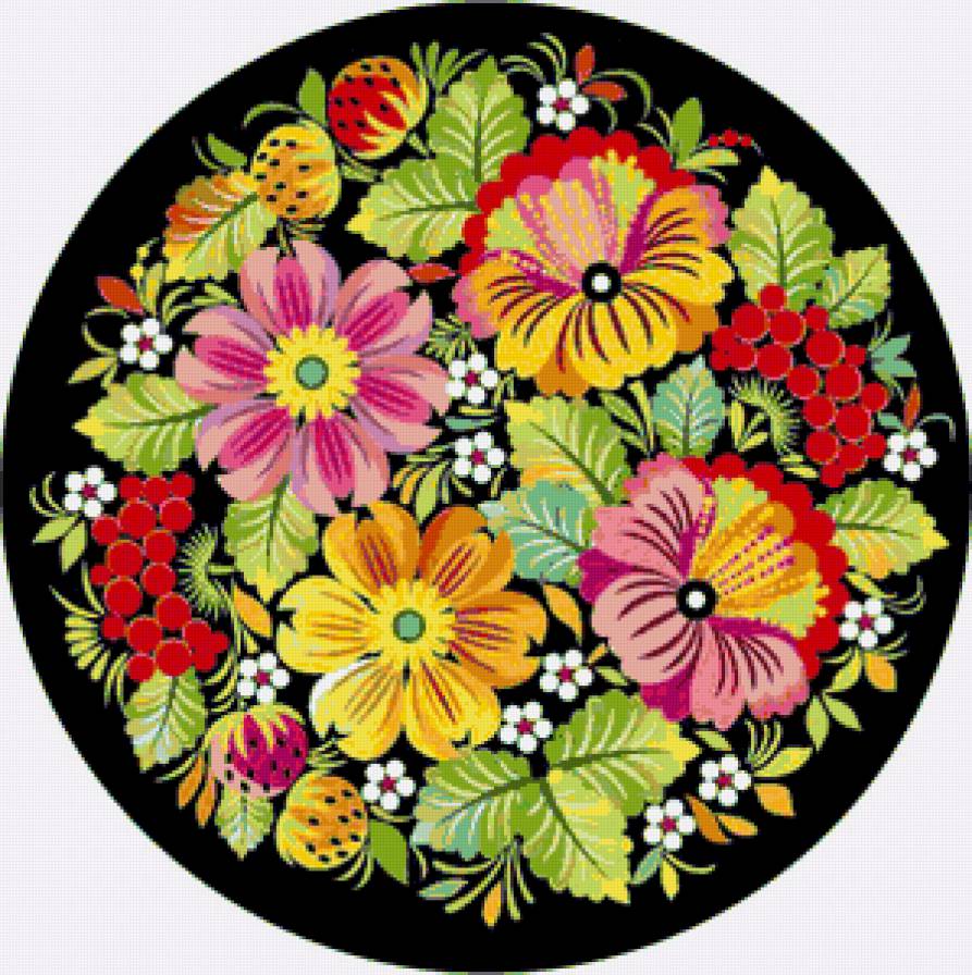 Хохлома - роспись, подушка, цветы, панно - предпросмотр