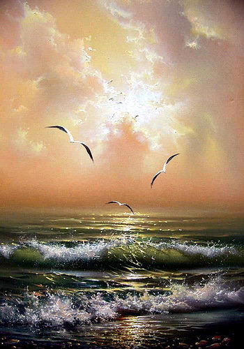 Чайки - птицы, закат, море, чайки - оригинал