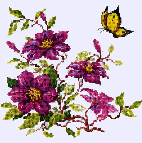 клематис - цветок, клематис, бабочка, цветы - оригинал