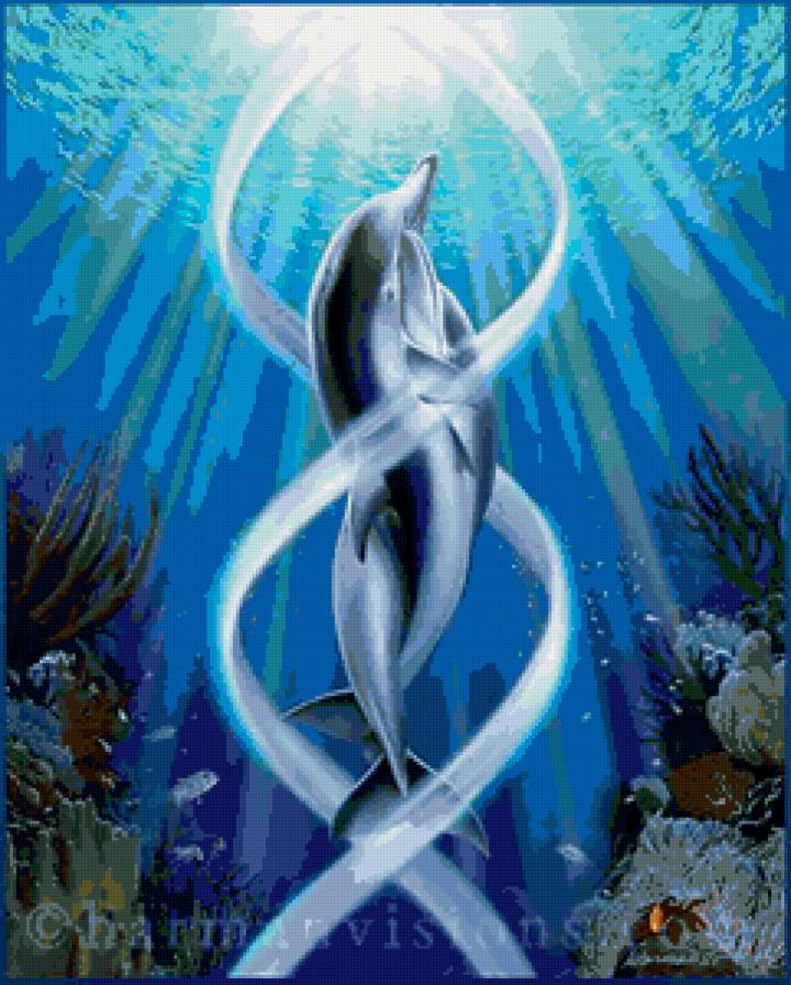 Дельфины - живопись, дельфины, животные - предпросмотр