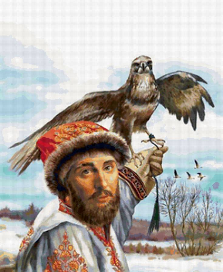 Сокольничий - портрет, живопись, пейзаж, птицы - предпросмотр