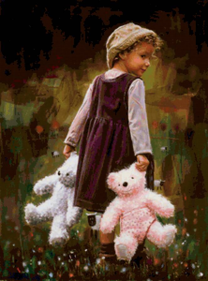 Девочка с игрушками - мишка, хефферан, девочка, ребенок, игрушка - предпросмотр
