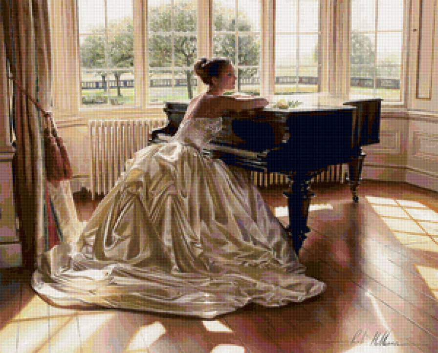 Невеста и пианино - пианино, девушка, невеста, картина, хефферан, женщина - предпросмотр