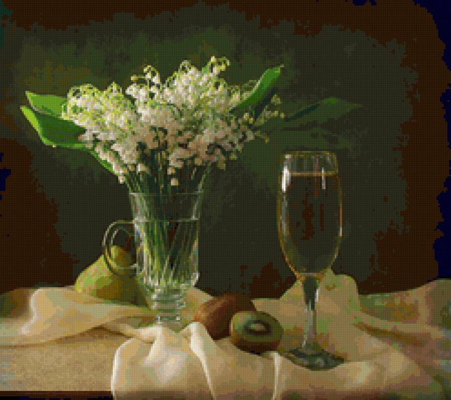 Натюрморт с ландышами - натюрморт, ландыши, цветы в вазе, букет - предпросмотр
