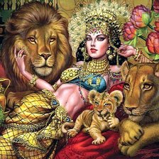 Схема вышивки «красавица и львы»