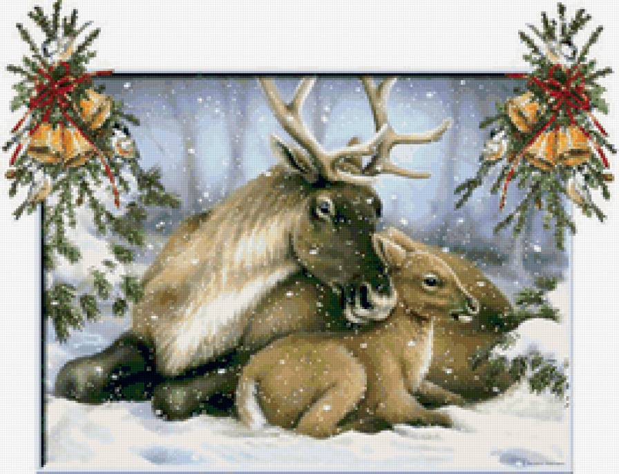 Новогодняя сказка - зима, рождество, животные, олень - предпросмотр