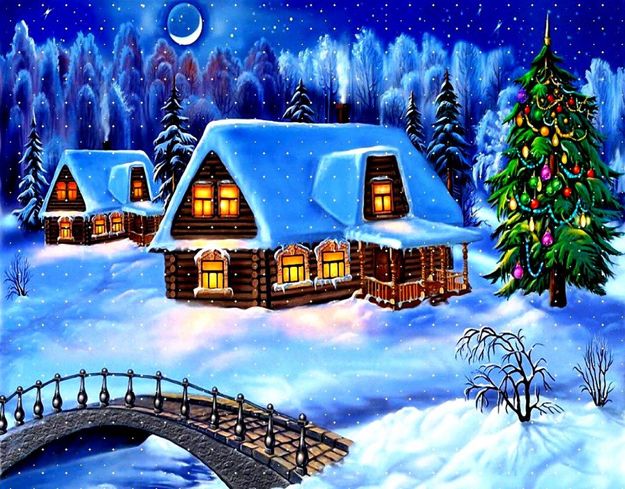 домик в лесу - снег, новый год, елка, , зима, лес, дом - оригинал
