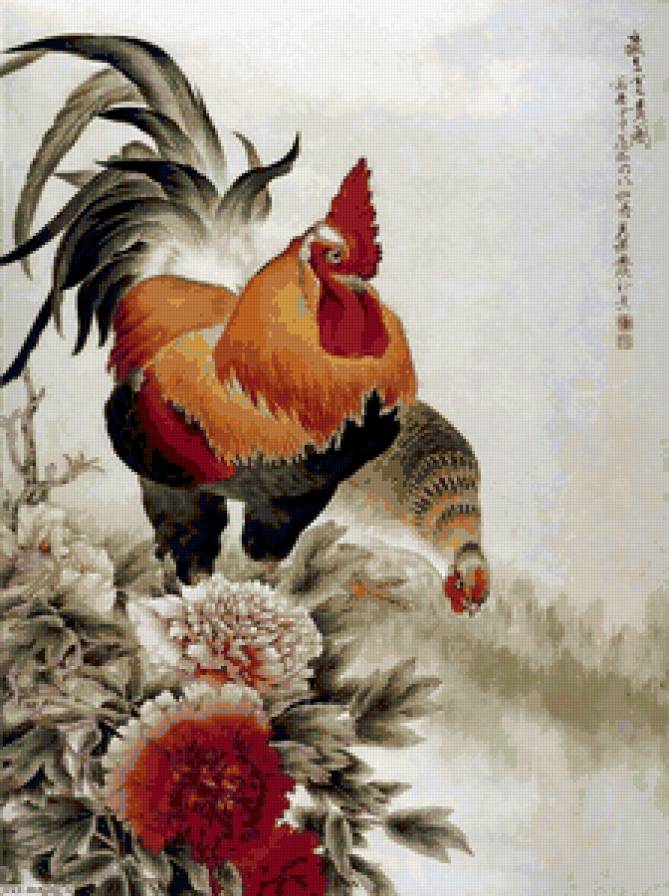 Петух и курочка 3 - картина, птицы - предпросмотр