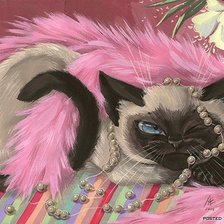 Схема вышивки «Кошка с розовым боа»