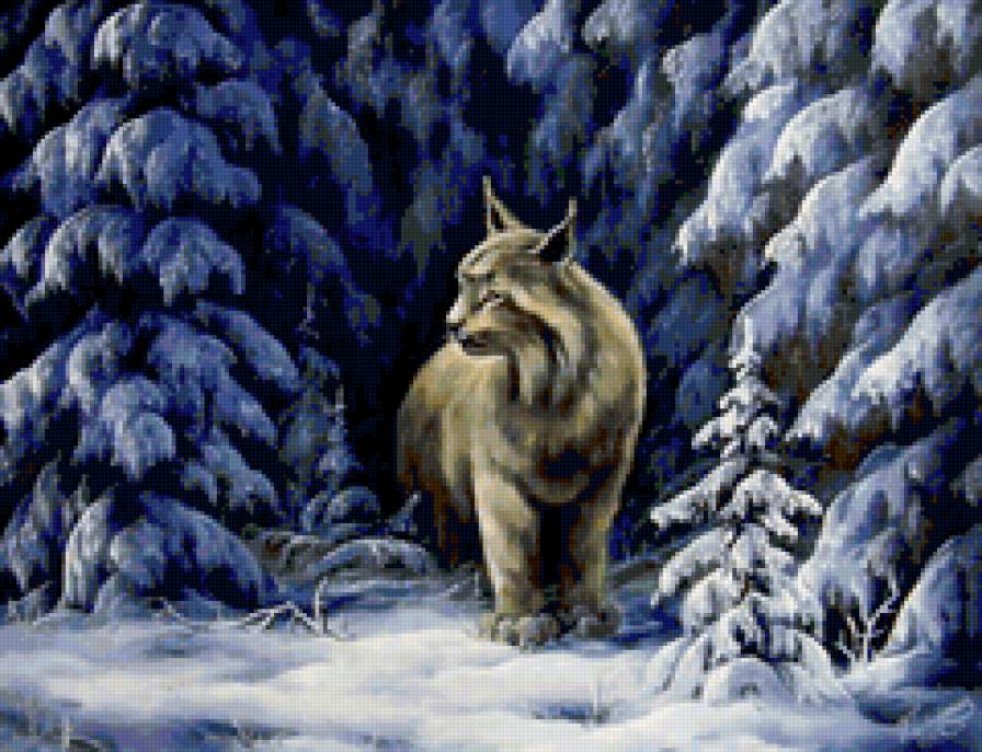 Рысь в зимнем лесу - живопись, найденов александр - предпросмотр