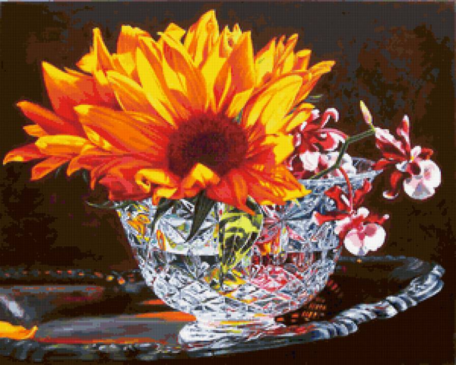 Цветы в хрустале - картина, цветы, ваза, цветы в хрустале, живопись, натюрморт - предпросмотр