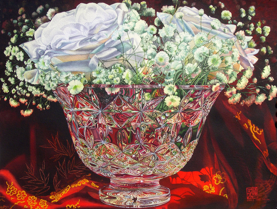 Цветы в хрустале - цветы, ваза, цветы в хрустале, натюрморт, живопись, картина - оригинал