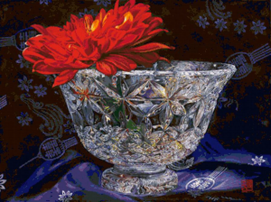 Цветы в хрустале - цветы, ваза, картина, цветы в хрустале, натюрморт, живопись - предпросмотр