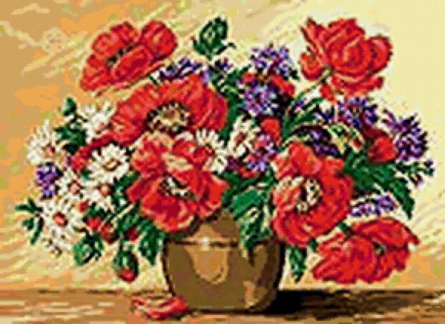 Букет полевых цветов - маки, цветы в вазе, букет - предпросмотр