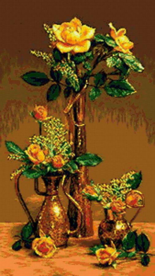 Розы в восточных сосудах - картина, живопись, цветы - предпросмотр