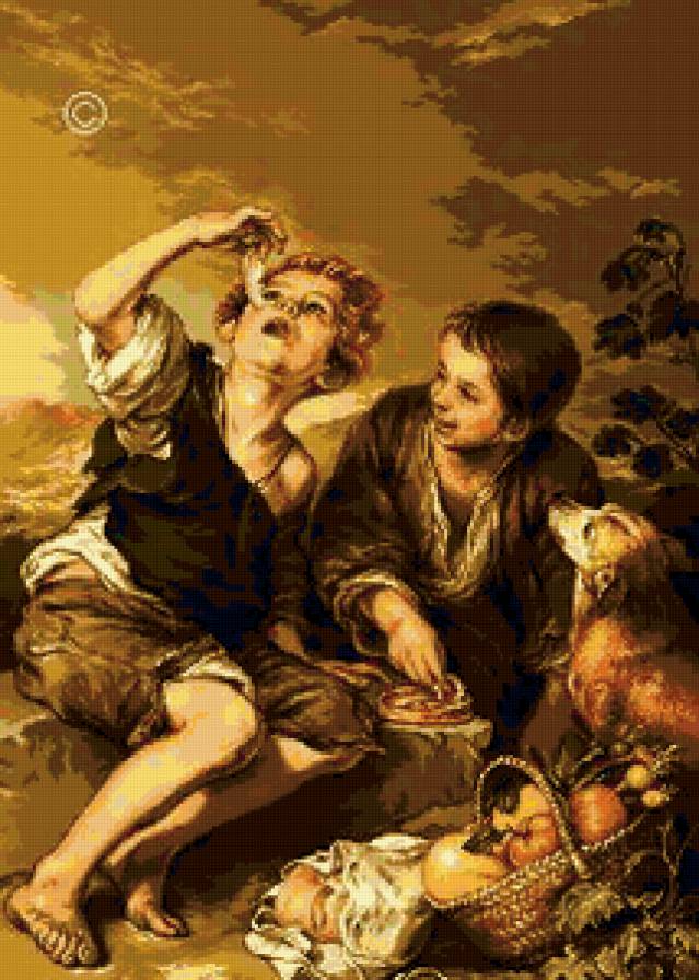 Завтрак нищих - живопись, дети, картина - предпросмотр