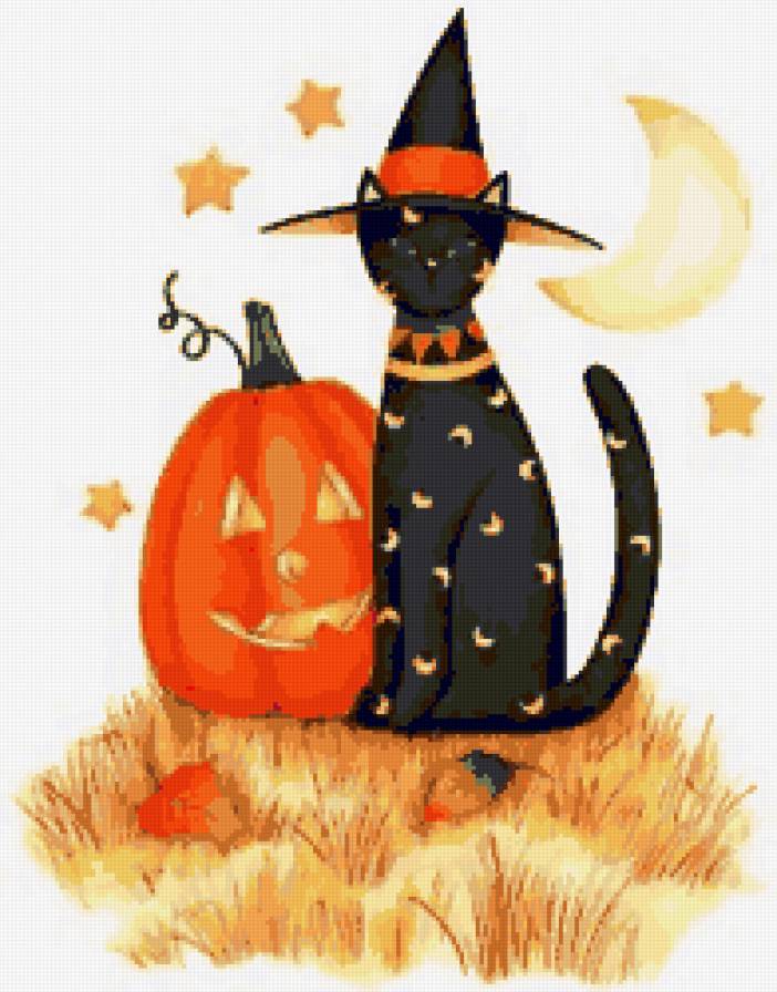 хеллоуин - животное, тыква, кот, праздник, хеллоуин, шляпа - предпросмотр