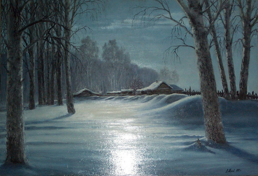 Серия "Пейзаж. Зима" - пейзаж, домик, зима - оригинал