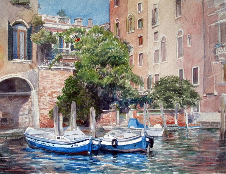 Улочки Венеции - пейзаж, город, лодки, домик, река - оригинал