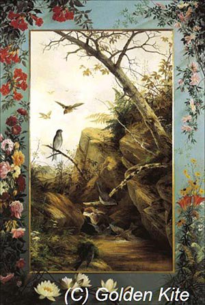 Пейзаж - пейзаж, птицы, цветы, живопись - оригинал