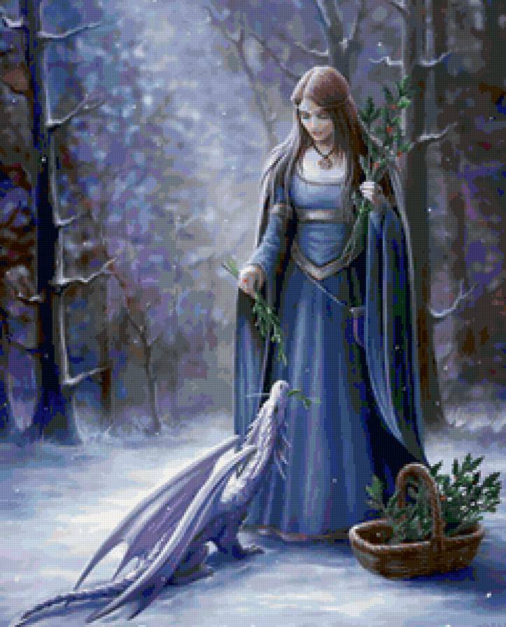 Девушка и Дракон - фэнтези, анна стоукс, девушка, животные, миф, магия, драконы - предпросмотр