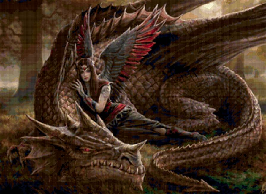 Девушка и Дракон - девушка, миф, анна стоукс, магия, фэнтези, животные, драконы - предпросмотр