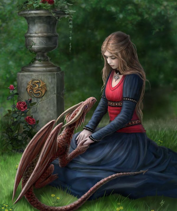 Девушка и Дракон - фэнтези, анна стоукс, драконы, миф, девушка, магия, животные - оригинал