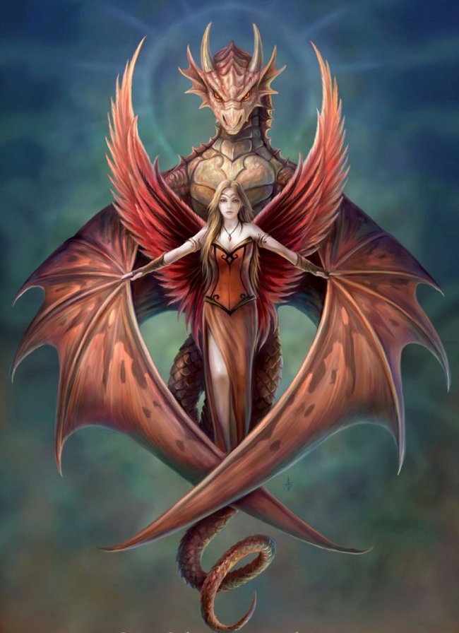 Девушка и Дракон - девушка, анна стоукс, фэнтези, магия, животные, миф, драконы - оригинал