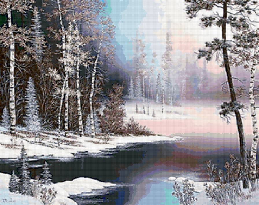 утро в лесу - природа, пейзаж, река, зима, лес - предпросмотр