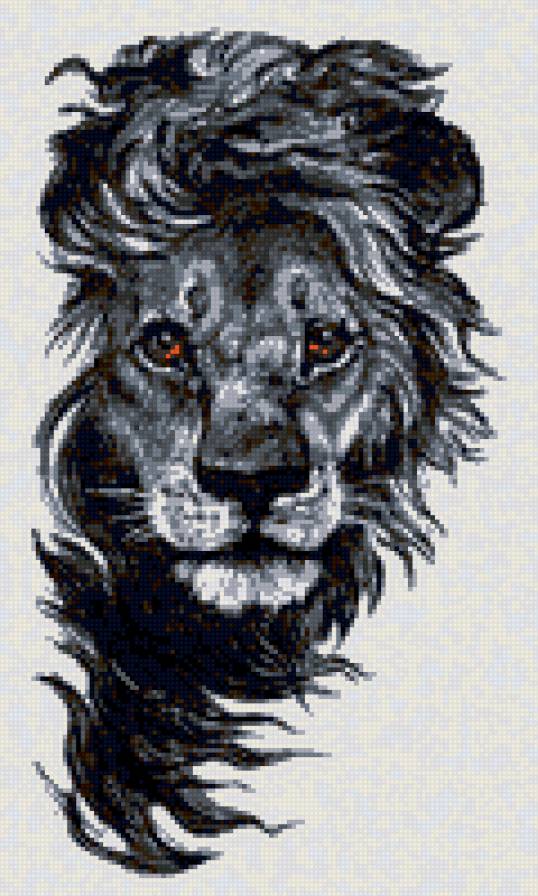 Лев - графика, морда, зверь, хищник, лев - предпросмотр