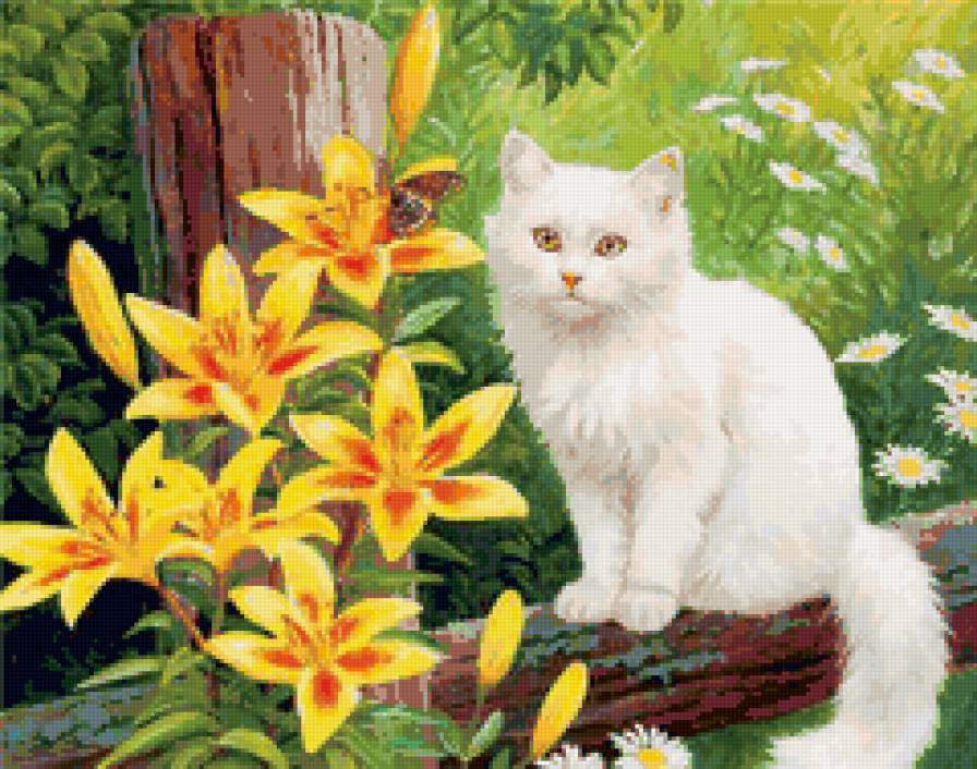 Серия КОШКИ. Живопись. - цветы, природа, бабочка, кошка, животные - предпросмотр