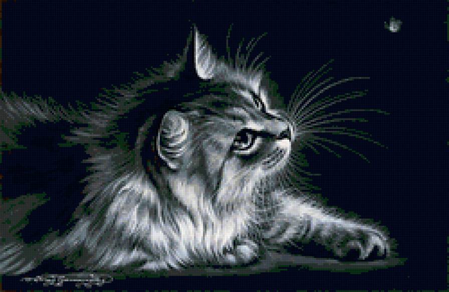Серия КОШКИ. Живопись. - животные, красота, котенок, кошка, бабочка - предпросмотр
