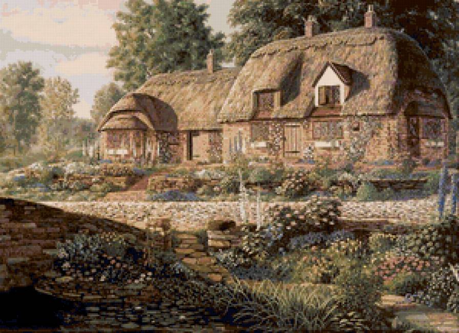 005 - пейзаж, искусство, домик, картина - предпросмотр