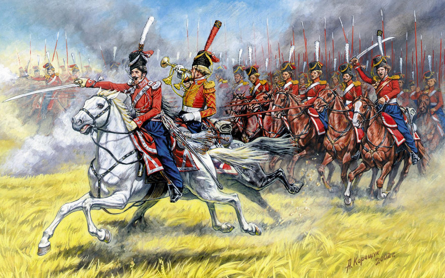 Гусары - войско, мужчина, лошадь, поле - оригинал