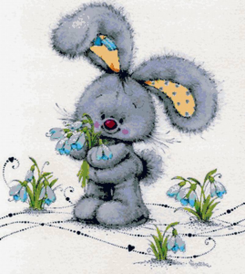 Зайчик и подснежники - зверушки, зайчики, солнышко, подснежники, зайчонок, зайчик - предпросмотр