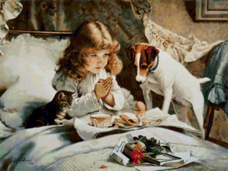 вкусно - картина, живопись, животные, дети - предпросмотр