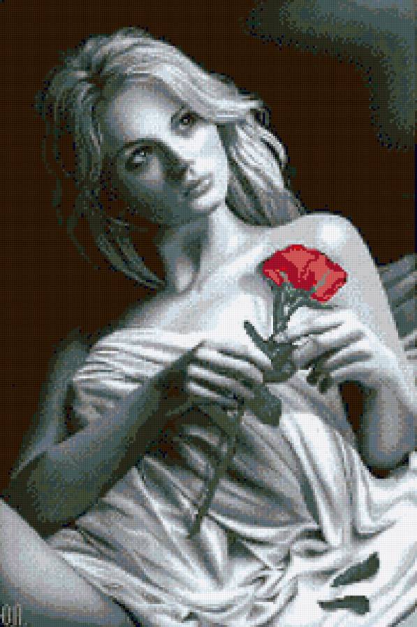 Девушка с розой - роза, цветок, женский портрет, девушка, женщина - предпросмотр