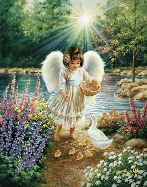 ангельский образ - река, ребенок, гуси - оригинал