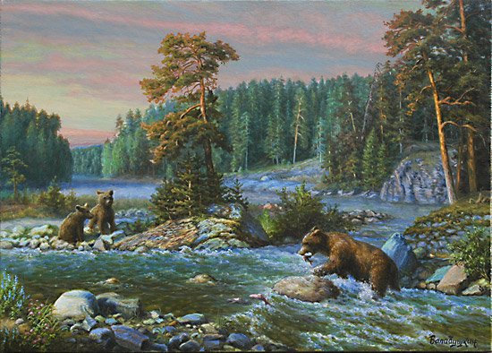 живопись - река, лес, медведи - оригинал