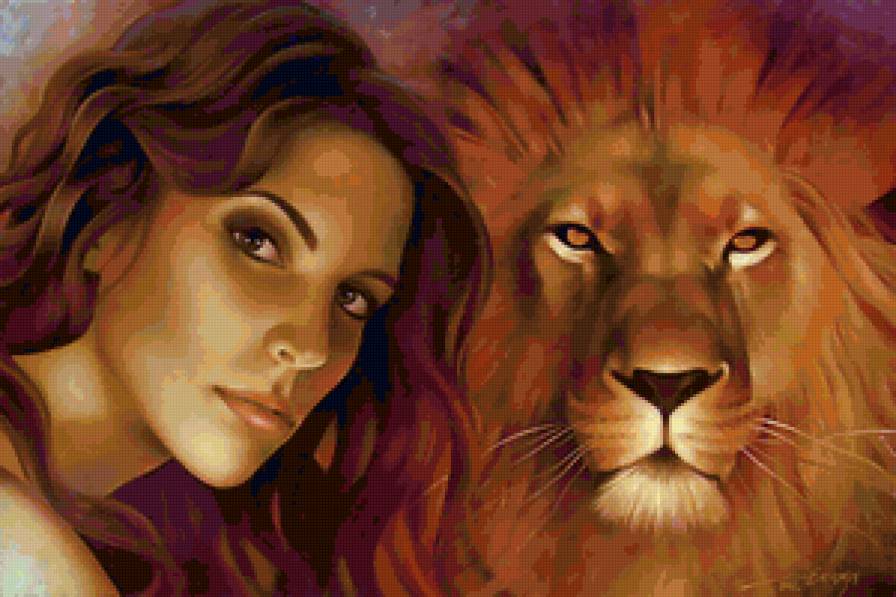Серия "Она" - девушка, животные, львы - предпросмотр