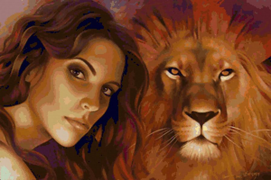 Серия "Она" - животные, девушка, львы - предпросмотр