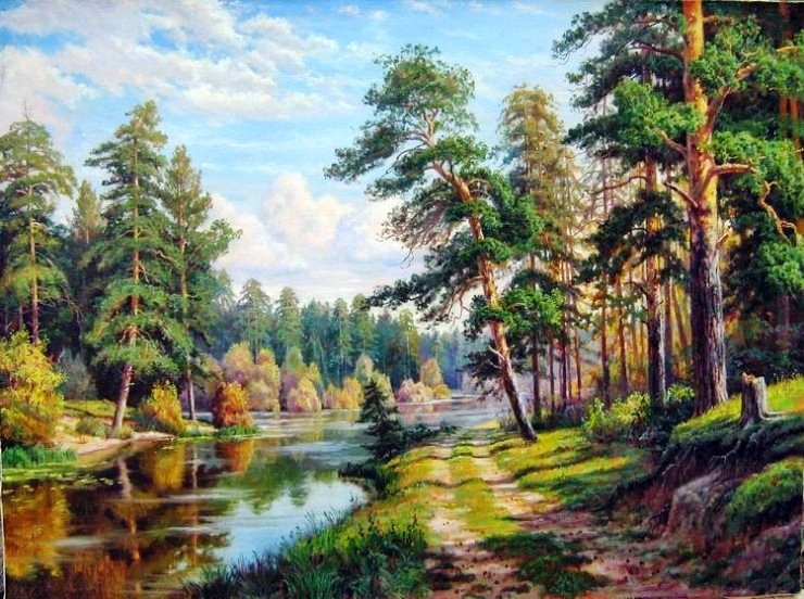 У реки - красота природа, лес, река, пейзаж, березки, лето, природа - оригинал