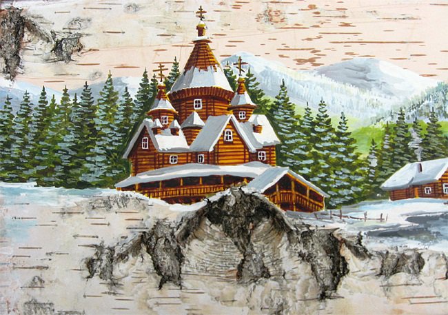 Церковь в лесу - береста, пейзаж, церковь, березки, красота, природа, лес - оригинал