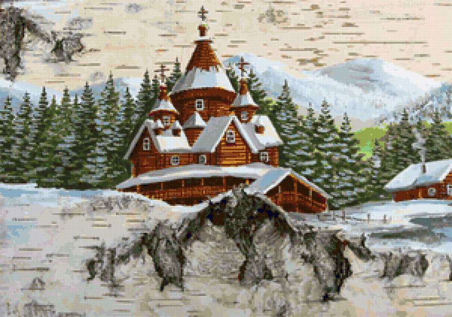 Церковь в лесу - природа, церковь, пейзаж, береста, красота, березки, лес - предпросмотр