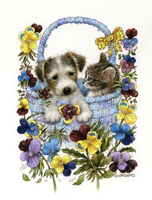 друзья - щенок, корзина, котенок - оригинал