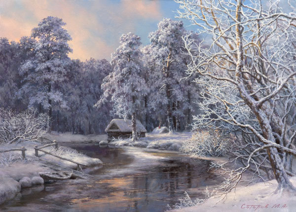 пейзаж - зима, деревня, пейзаж, природа - оригинал