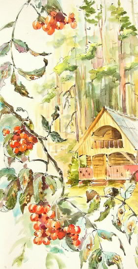 На Псковщине Ольга Цурина - зима, рябина, дом, лет, терем, снег - оригинал