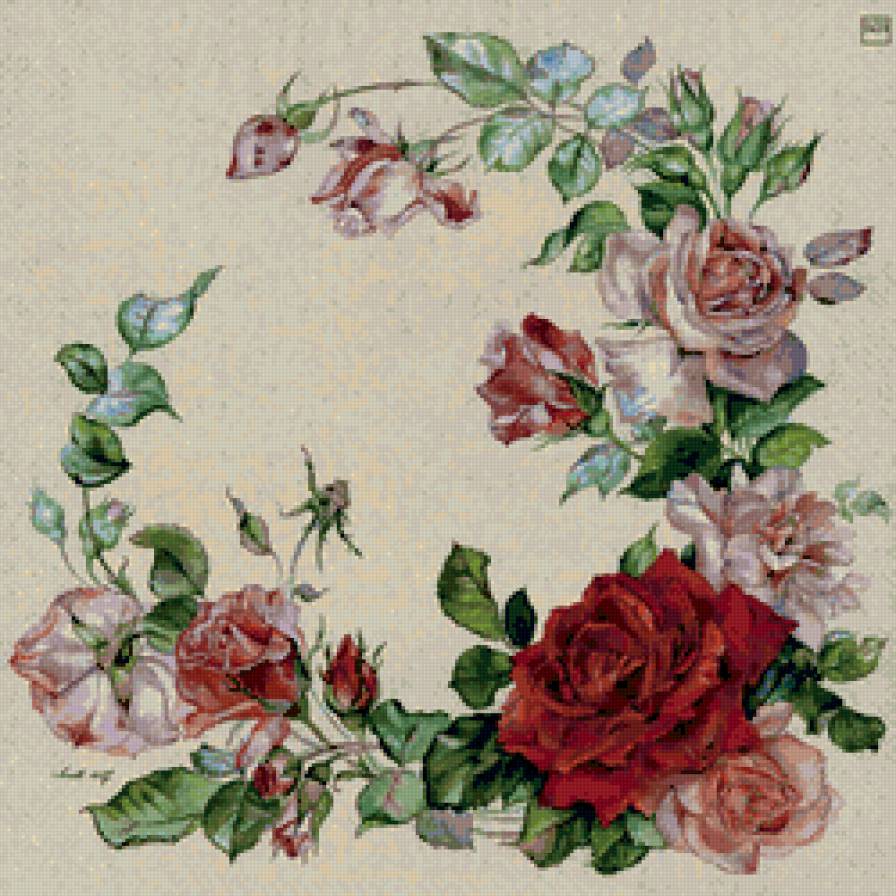 Салфетка - скатерть, уголок, розы, цветы - предпросмотр