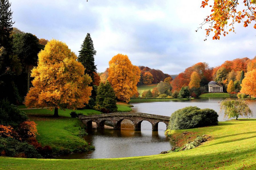 Осенний парк - природа, пейзаж, осень, вода, мост, парк - оригинал